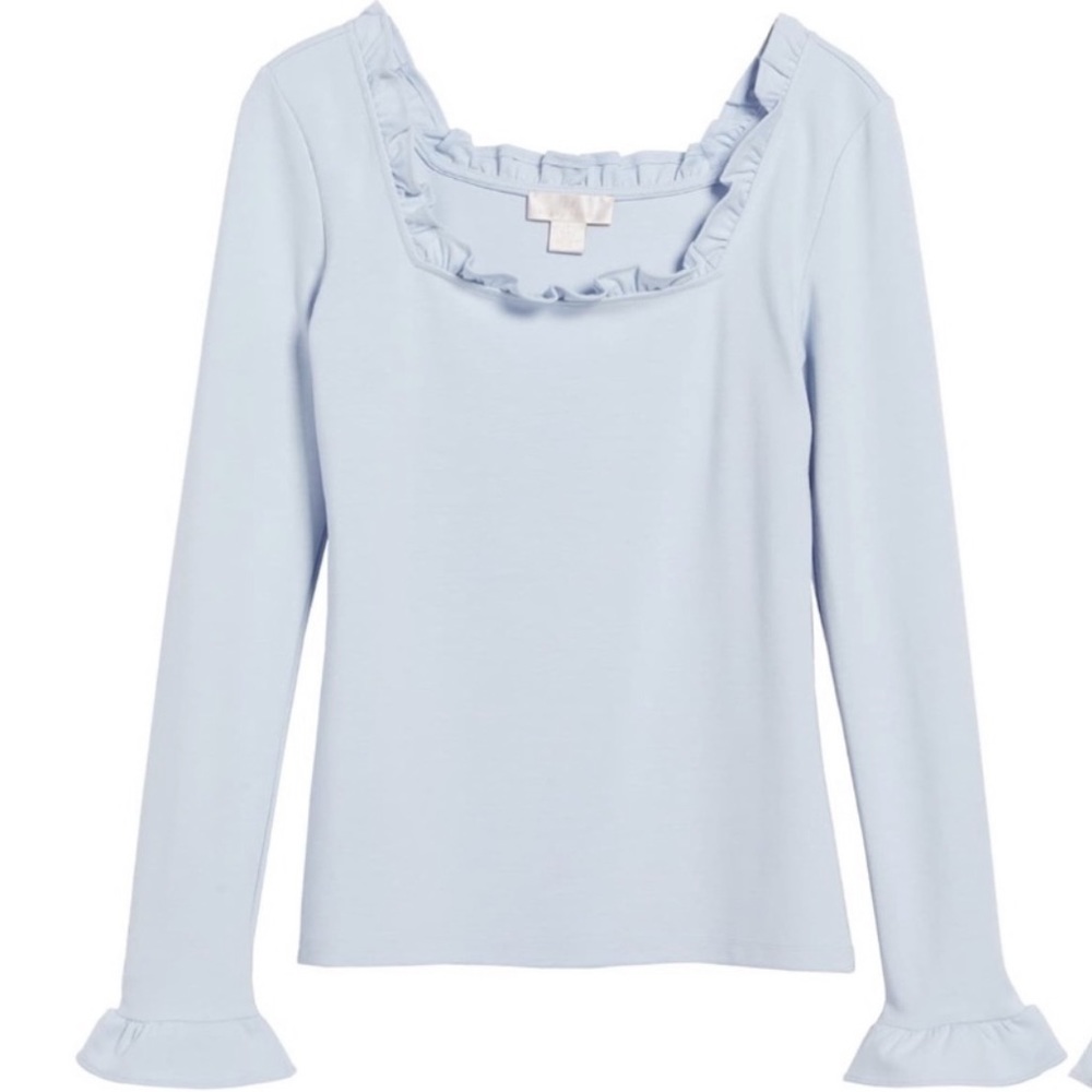 Rachel Parcell Blue Ruffle Ponte Top